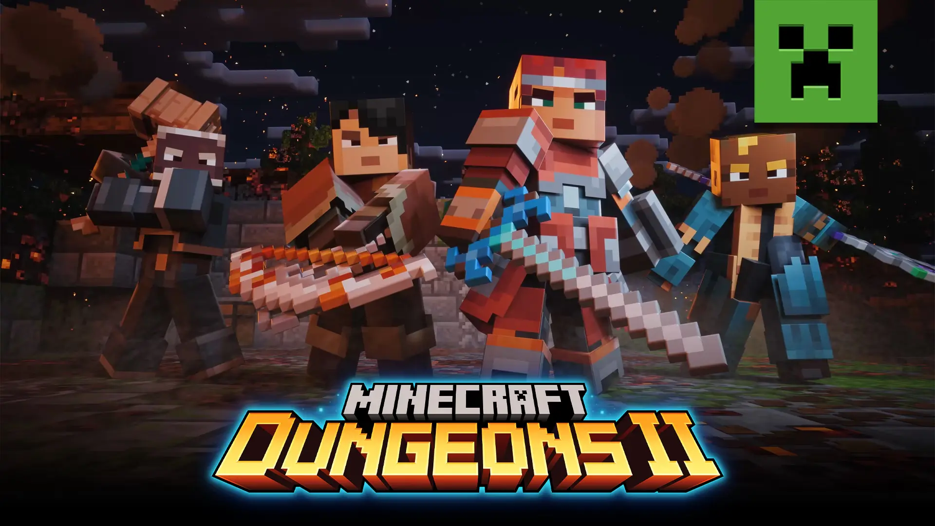 Minecraft Dungeons 2 heroes facing a glowing landscape in The Sift